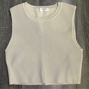 Babaton Cream Ribbed Crop Tank Top